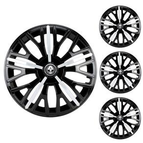 Jogo Calota Aro 13 Triton Sport Black Silver Elitte Preto Prata + Emblema Resinado Renault (Sandero Logan Clio Scenic Megane Kwid)