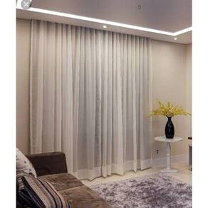 Cortina Trilho Suiço Forro Com Voil 4.00 X 2.80M Palha