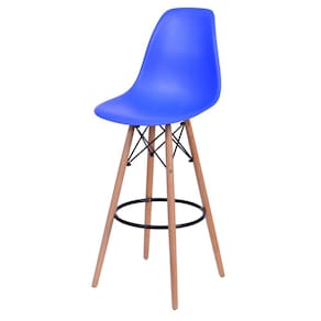 Banqueta Polipropileno Base Madeira Eiffel OR Design Azul Escuro