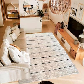 Tapete Para Sala Bordado Grid Cru 1.50X2.00 Boho Chic