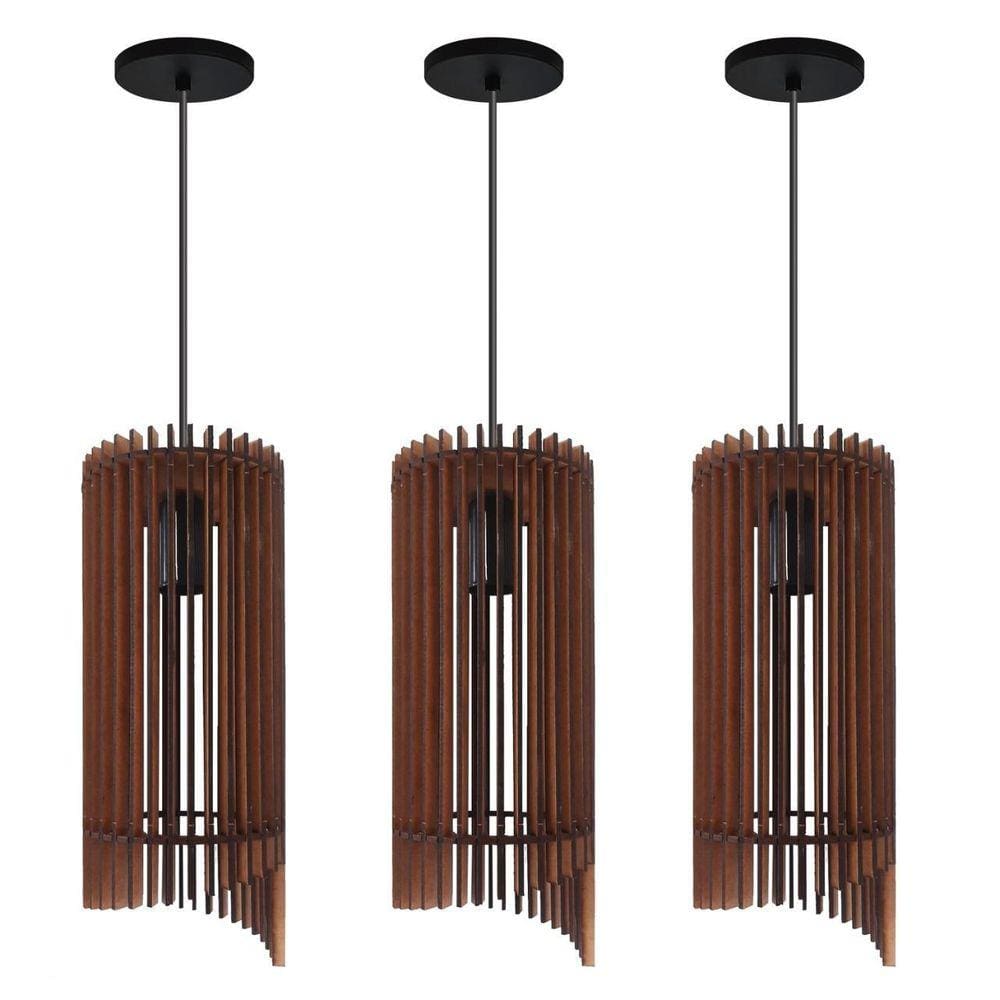 3 Lustres Pendentes Rustico Chinês Mdf