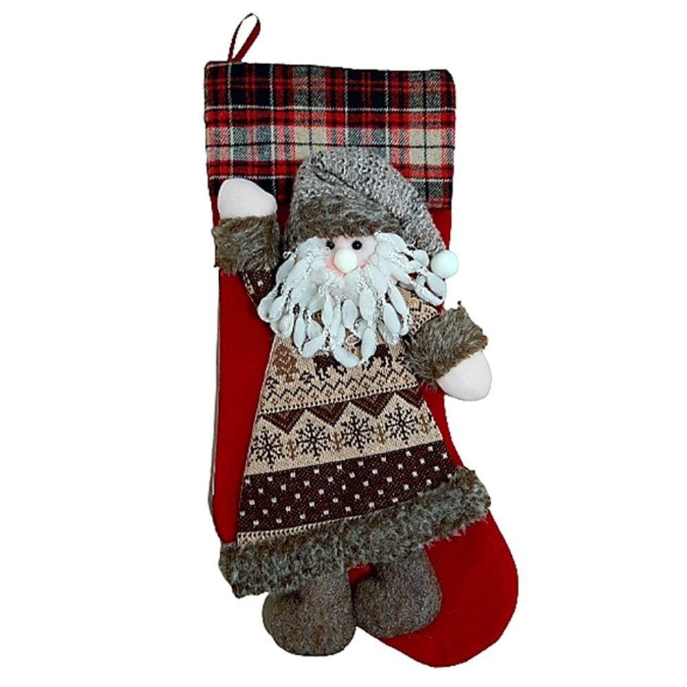 Meia Bota de Natal Grande Papai Noel Enfeite de Pendurar