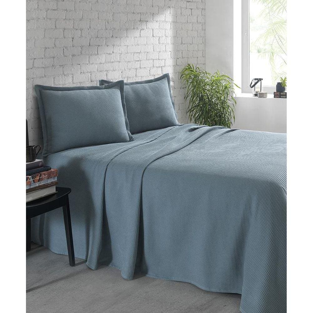 Kit Colcha Dohler Piquet Favo Casal Azul 2,20X2,50M 100%Algo