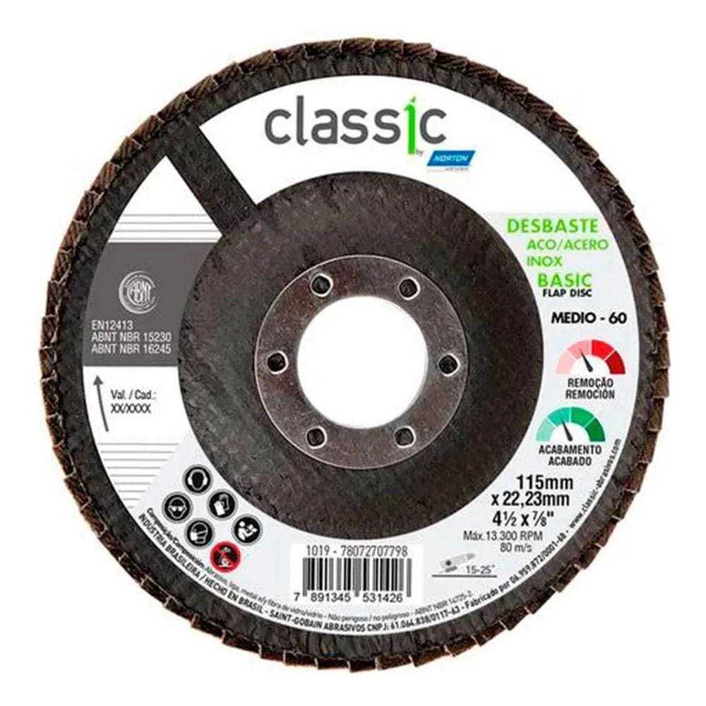 Disco Flap Fibra Classic Basic 115X22.23 R201 P0060 Norton 78072707798