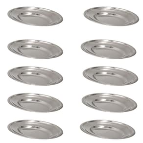 Kit 10 Bandeja Travessa Oval Inox 25Cm Pequena Porção