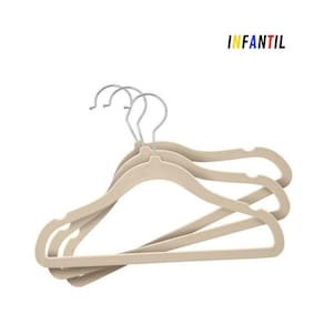 Kit 30 Cabides De Veludo Infantil Bege Antideslizante