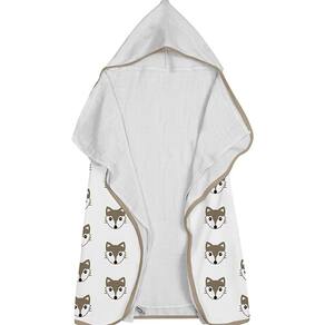 Toalha Baby C/ Capuz Tecebem Estampada C/ Fralda Dori Branco