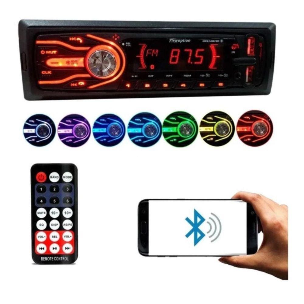 Rádio Mp3 Automotivo Carro Bluetooth 2X Usb 4X50Wrms 7 Cores