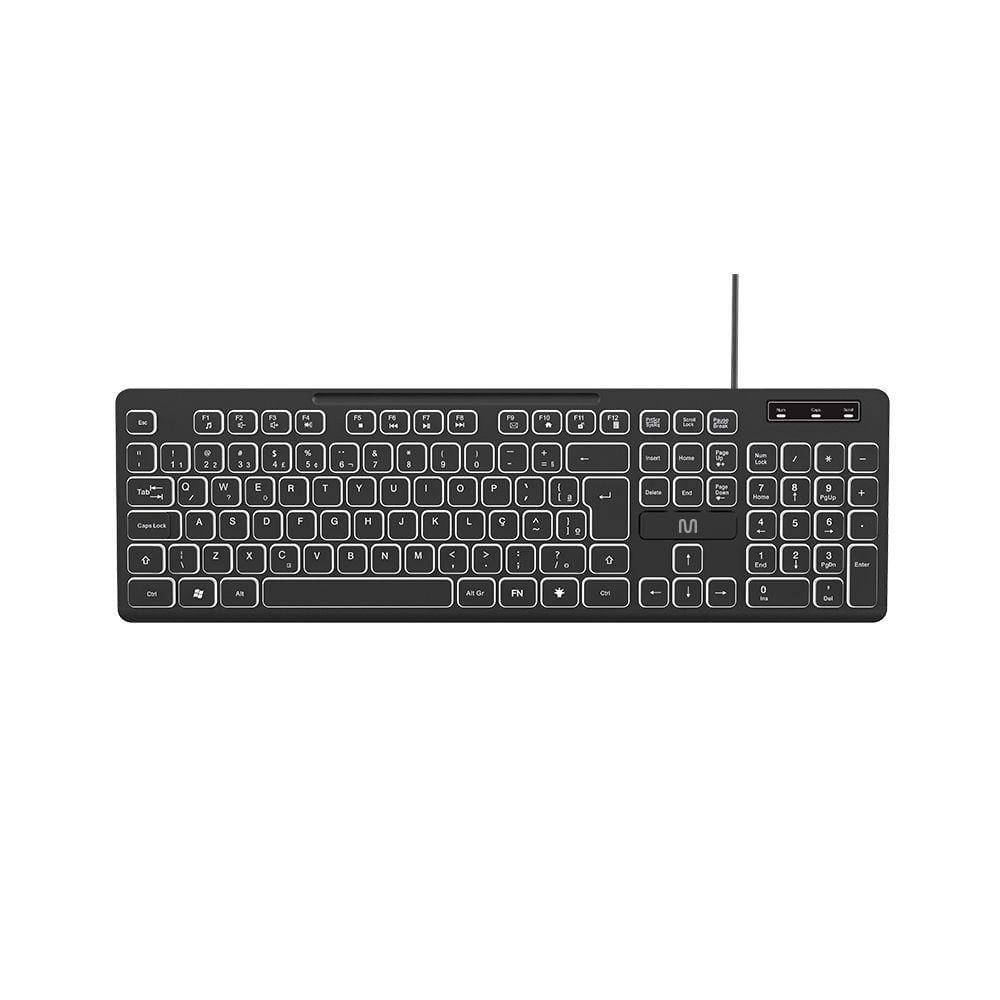 Teclado Soft Silence com Fio Teclas Multimídia LED Design Chocolate ABNT2 Multi