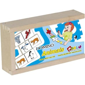 Jogo Educativo Alfabetização Dominó Animais em MDF, 28 peças, Idade 3 +
