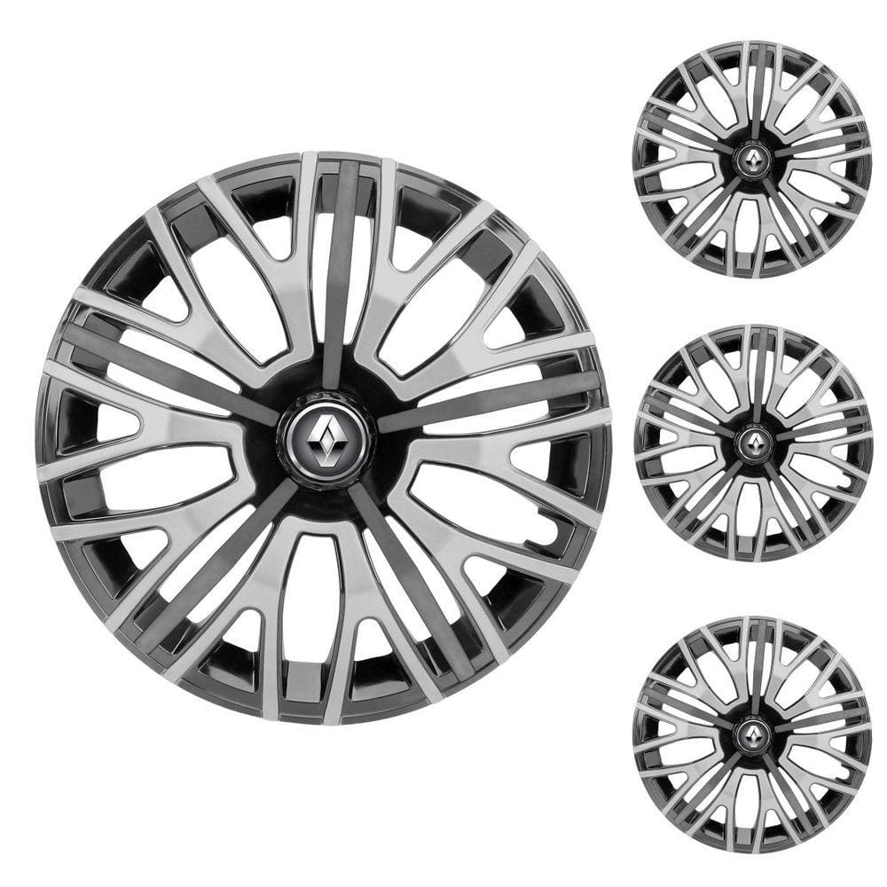 Jogo Calota Aro 13 Triton Sport Black Silver Graphite Elitte Preto Prata Grafite + Emblema Resinado Renault (Sandero Logan Clio Scenic Megane Kwid)