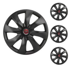 Jogo Calota Aro 14 Prime Fosc Black Elitte Preto Fosco + Emblema Resinado Fiat (Palio Uno Punto Linea Strada Idea Siena Fiorino Doblo Mobi Bravo Argo)