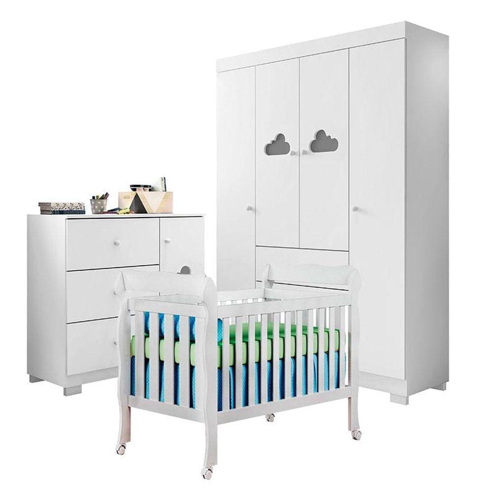 Quarto de Bebê Ane com Berço Americano Lila Branco Brilho - Phoenix Baby