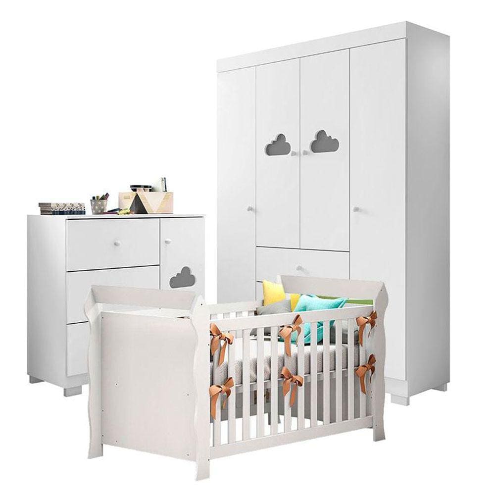 Quarto de Bebê Ane com Berço Americano Lara Branco Brilho - Phoenix Baby