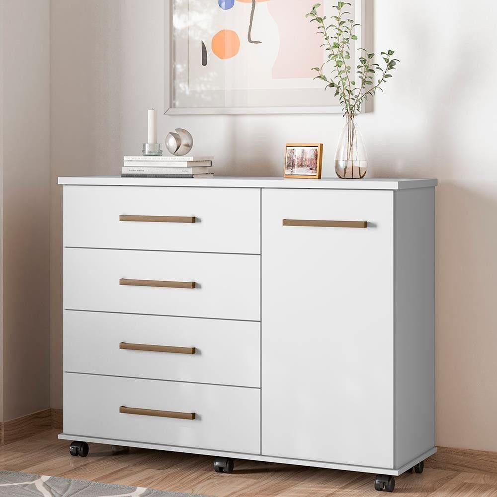 Cômoda Flora 4 Gavetas E 1 Porta 4130 Demóbile Branco