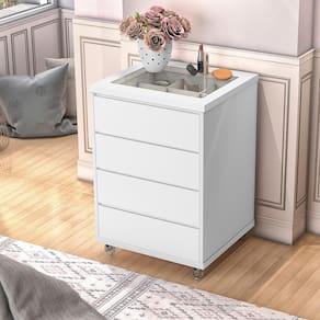 Mesa De Cabeceira Quarto DeCom Rodizíos De Silicone Branco