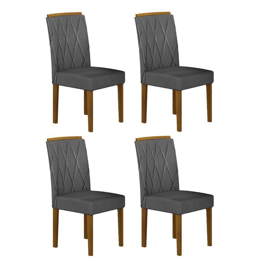 Kit 04 Cadeiras Sala De Jantar Mdf Freijó,Chumbo