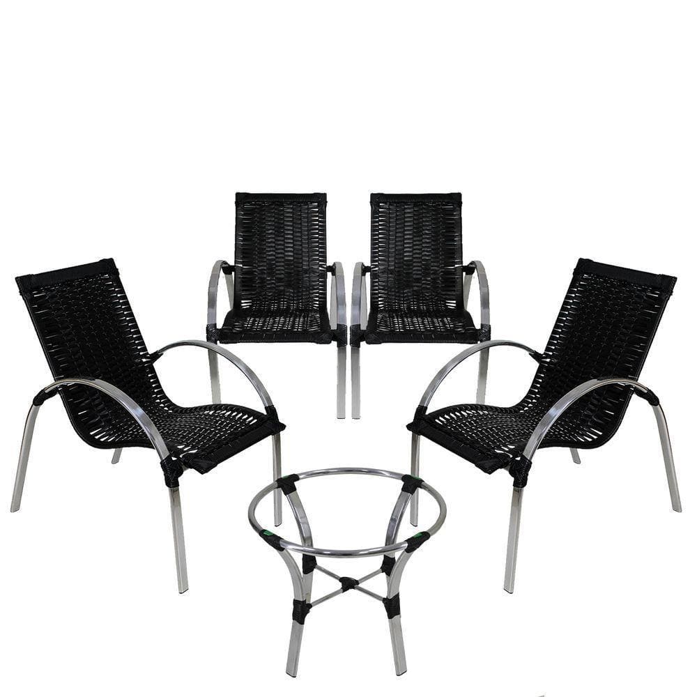 4 Cadeiras Mesa De Centro Garden Em E Alumínio Preta