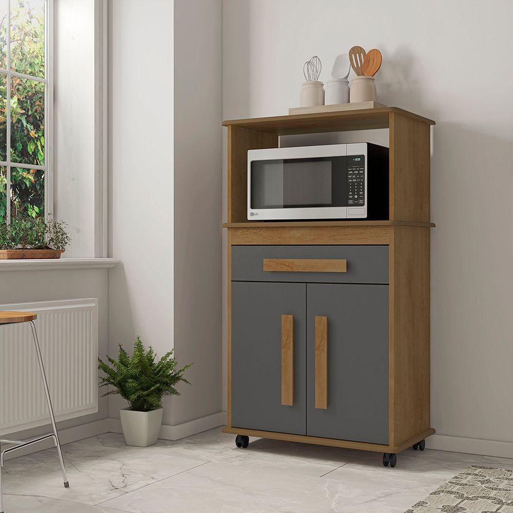 Armário Multiuso RV Móveis 2 Portas 1 Gaveta Toronto Cinamomo/Grafite