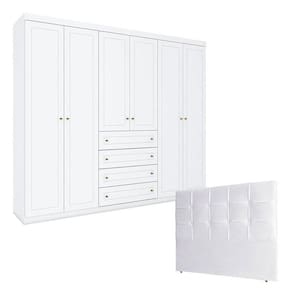 Guarda Roupa Casal Americano com Cabeceira Luiza 140 cm Branco - Henn