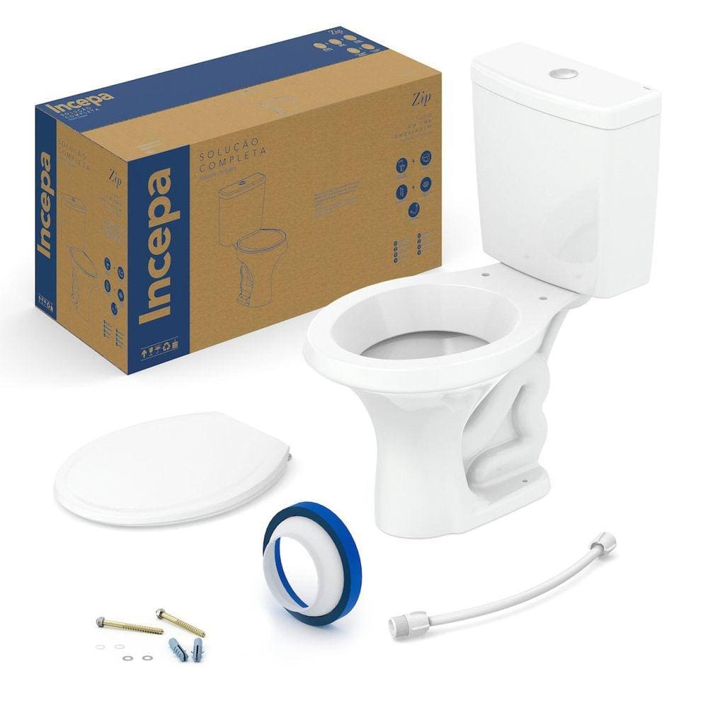 Kit Vaso Sanitário com Caixa Acoplada 6L com Assento Zip Incepa Branco