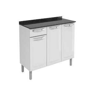 Balcão de Cozinha Itatiaia de Aço 3 portas com Tampo Itatiaia 1,05m Branco