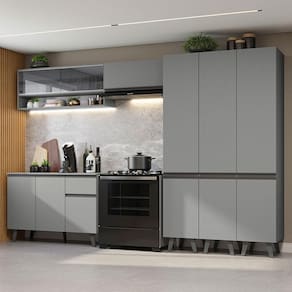 Armário De Cozinha Completa 320Cm Cinza Nice Madesa 02 Cinza