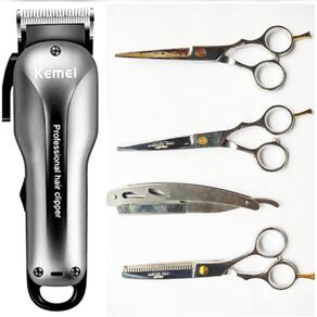 Maquina De Cortar Cabelo Kemei 2603 + Kit Tesouras