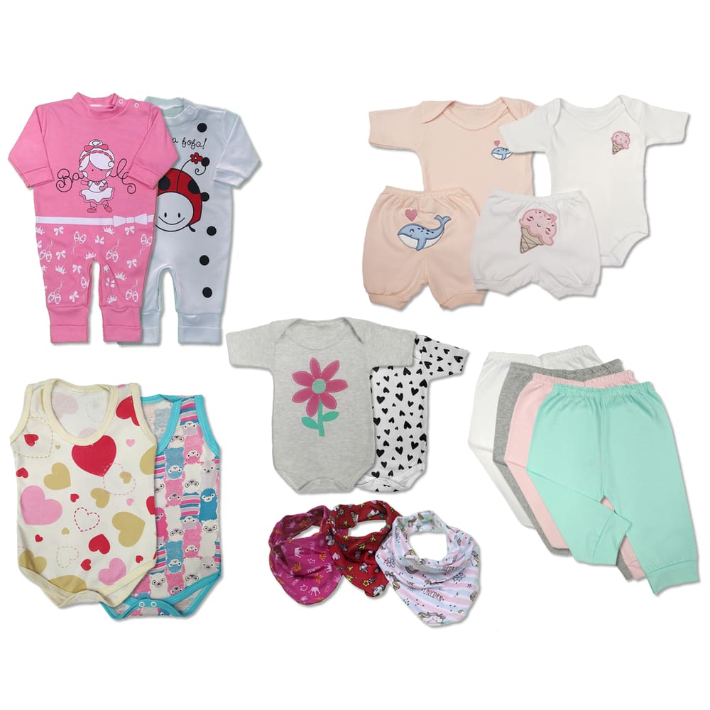 Kit Roupa de Bebê Menina 17 Peças Barato Lindo e Estiloso