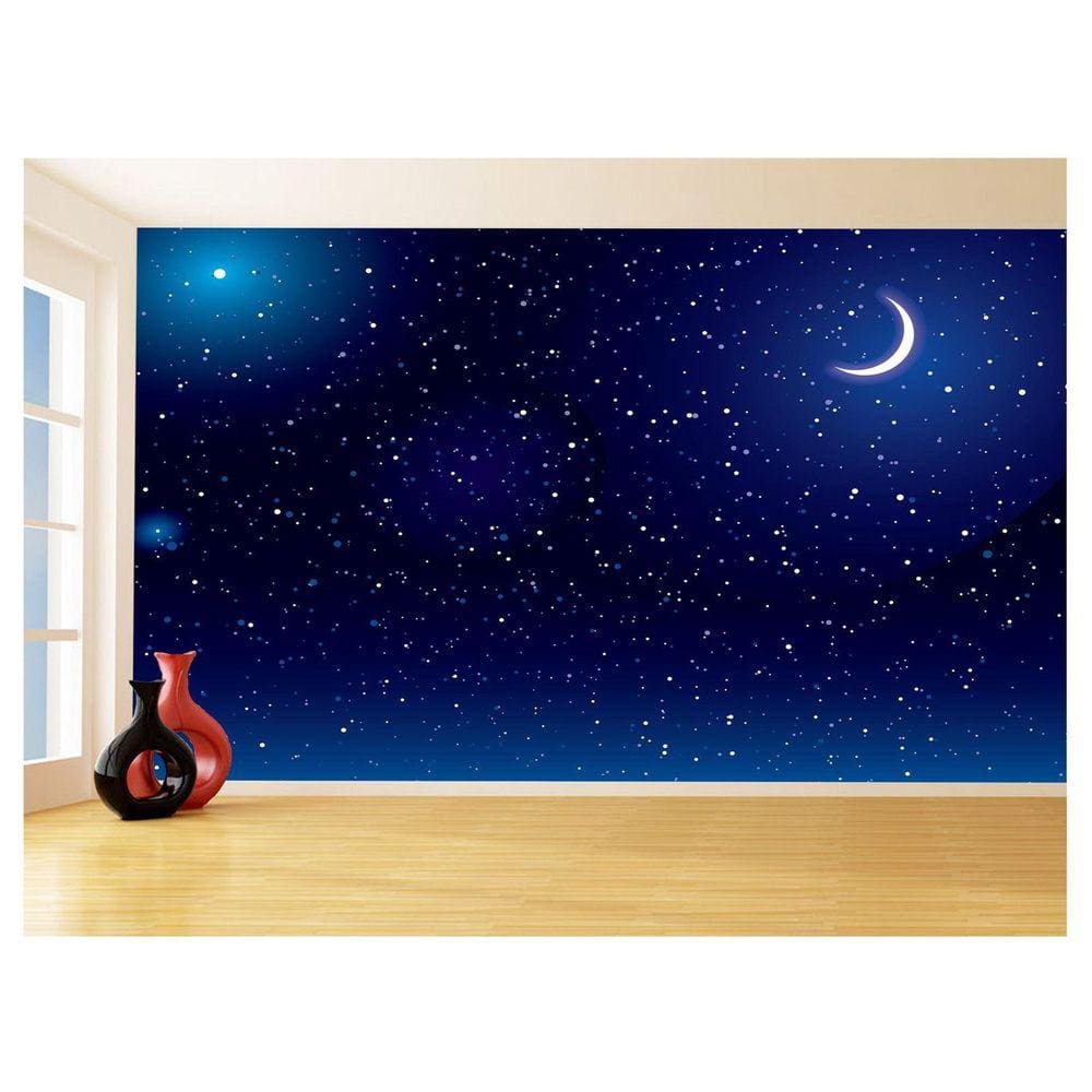 Papel De Parede 3D Espaço Estrelas Fase Da Lua 3,5M Nsp152