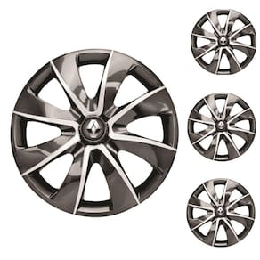 Jogo Calota Aro 14 Prime Graphite Silver Elitte Grafite Prata + Emblema Resinado Renault (Sandero Logan Clio Scenic Megane Kwid)