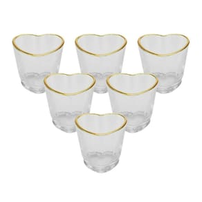Kit 6 Copos Shot Coração Vidro Com Borda Dourada 50Ml