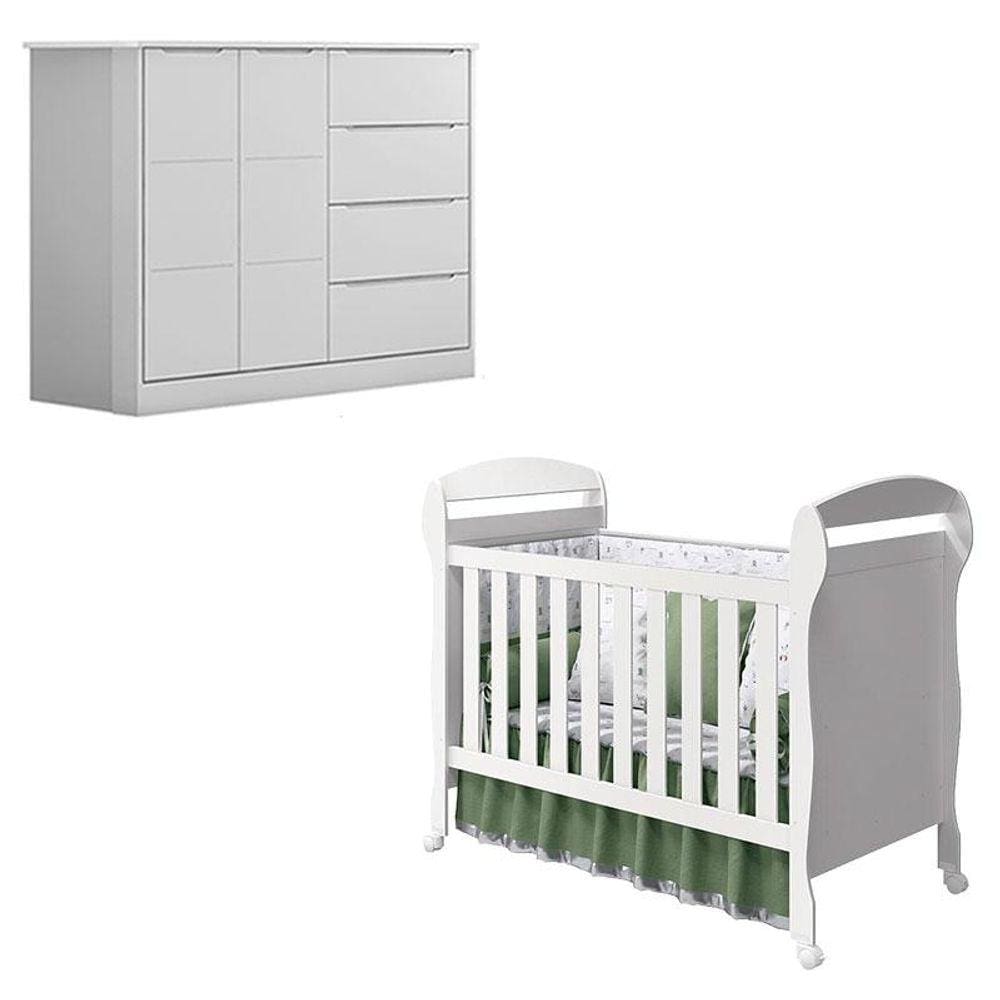Berço Americano Danny e Cômoda Infantil Eloá Branco Acetinado - Phoenix Baby