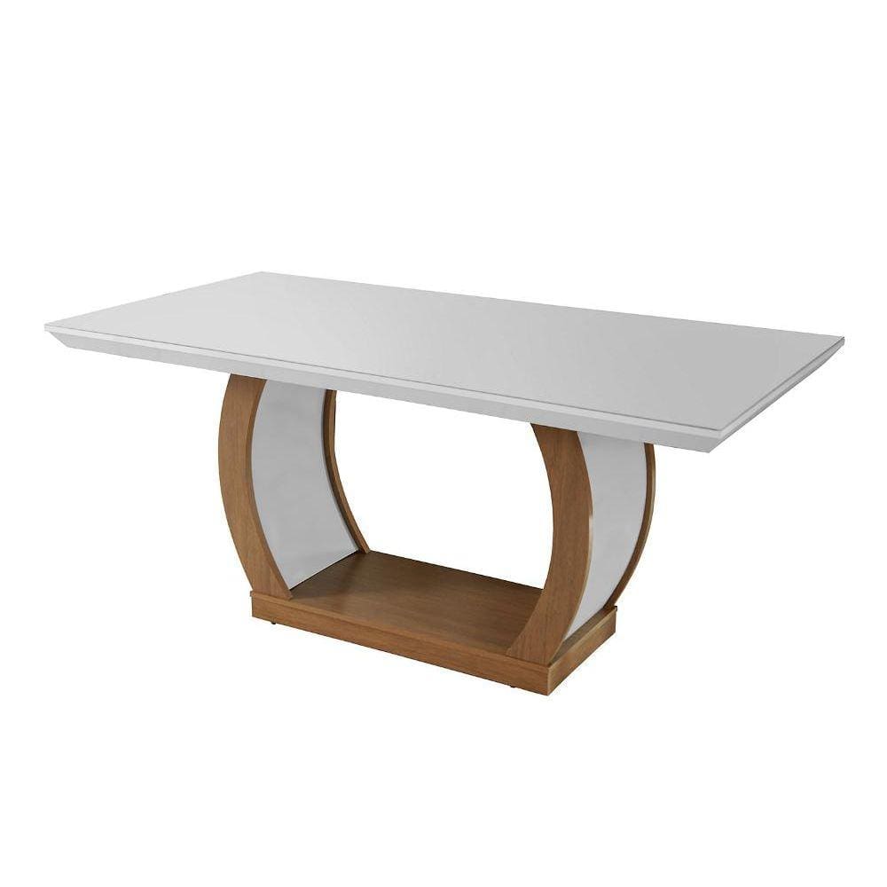 Mesa Jade 180x90cm Canto Reto com Vidro Off White Imbuia Rufato