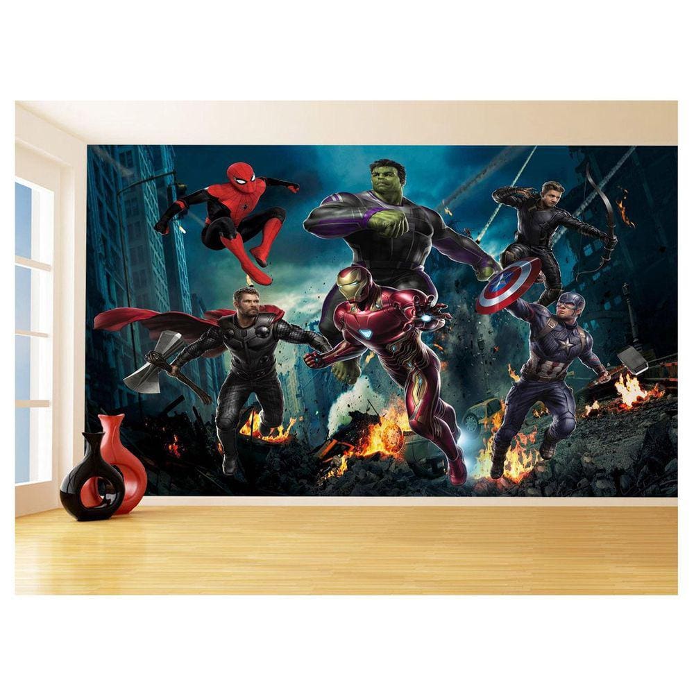 Papel De Parede 3D Heróis Vingadores Hulk Thor 3,5M Nhma120
