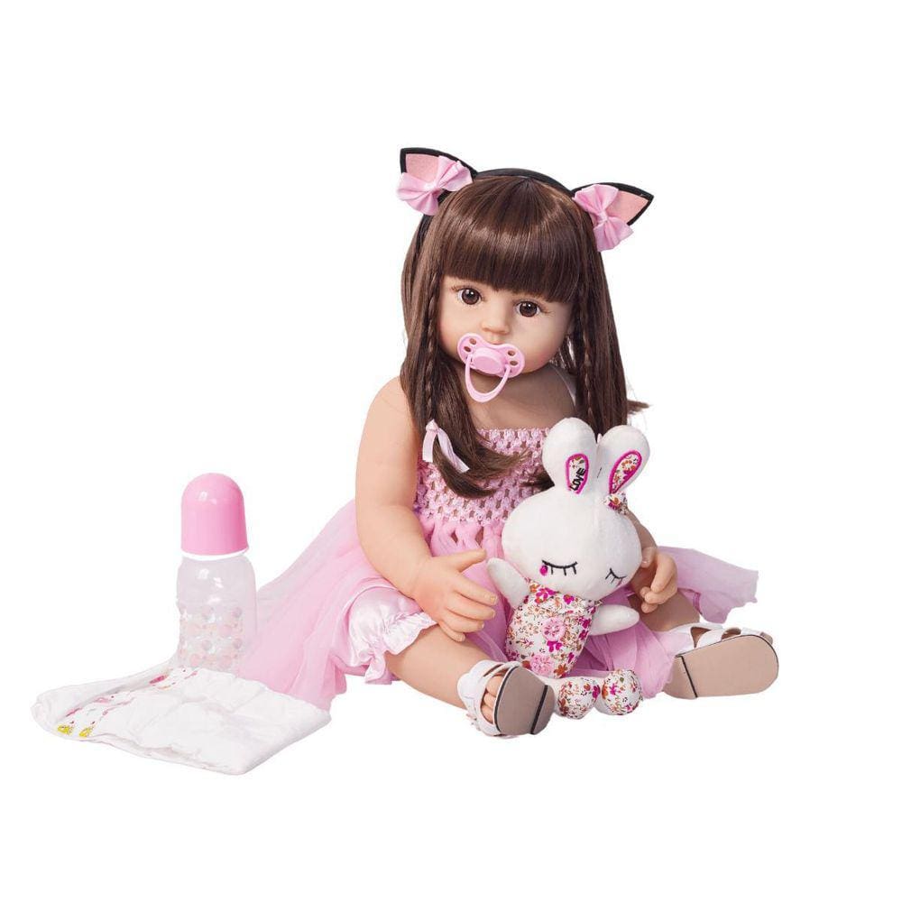 Boneca Bebê Reborn Menina Realista 100% Silicone 55Cm