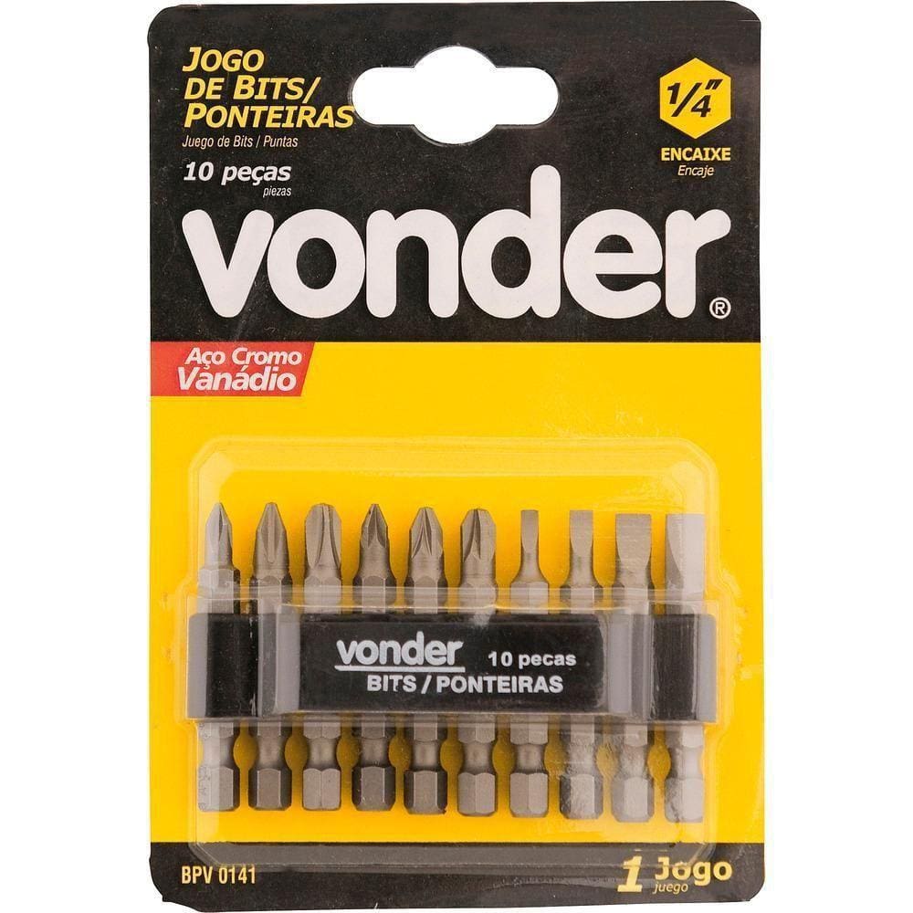 Jogo Bits Ponteiras 1/4" Com 10 Peças Cromo Vanádio - Vonder