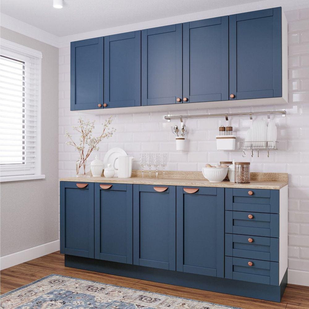 Cozinha Modulada 4 Peças com 2 Aéreos e 2 Balcões Arizona CabeCasa MadeiraMadeira Branco/Azul