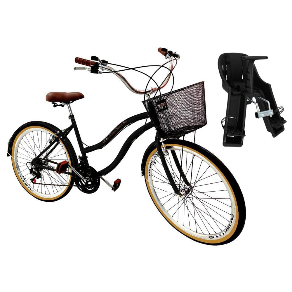 Bicicleta Aro 26 Retrô Vintage Com Cadeirinha Infantil Preto