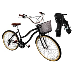 Bicicleta Aro 26 Retrô Vintage Com Cadeirinha Infantil Preto