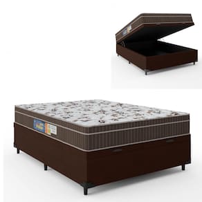 Cama Box Baú Casal Colchão Espuma Orthoface Polar 138x188x25cm Marrom - Suporta Até 120kg Por Pessoa