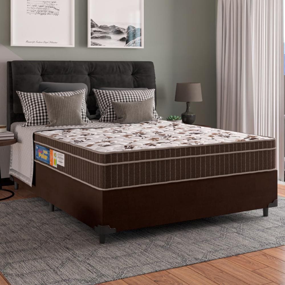 Cama Box Casal Colchão Espuma Orthoface Polar 138x188x25cm Marrom - Suporta Até 120kg Por Pessoa