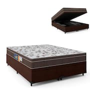 Cama Box Casal Queen Baú Colchão Espuma Orthoface Polar 158x198x25cm Marrom - Suporta Até 120kg Por Pessoa