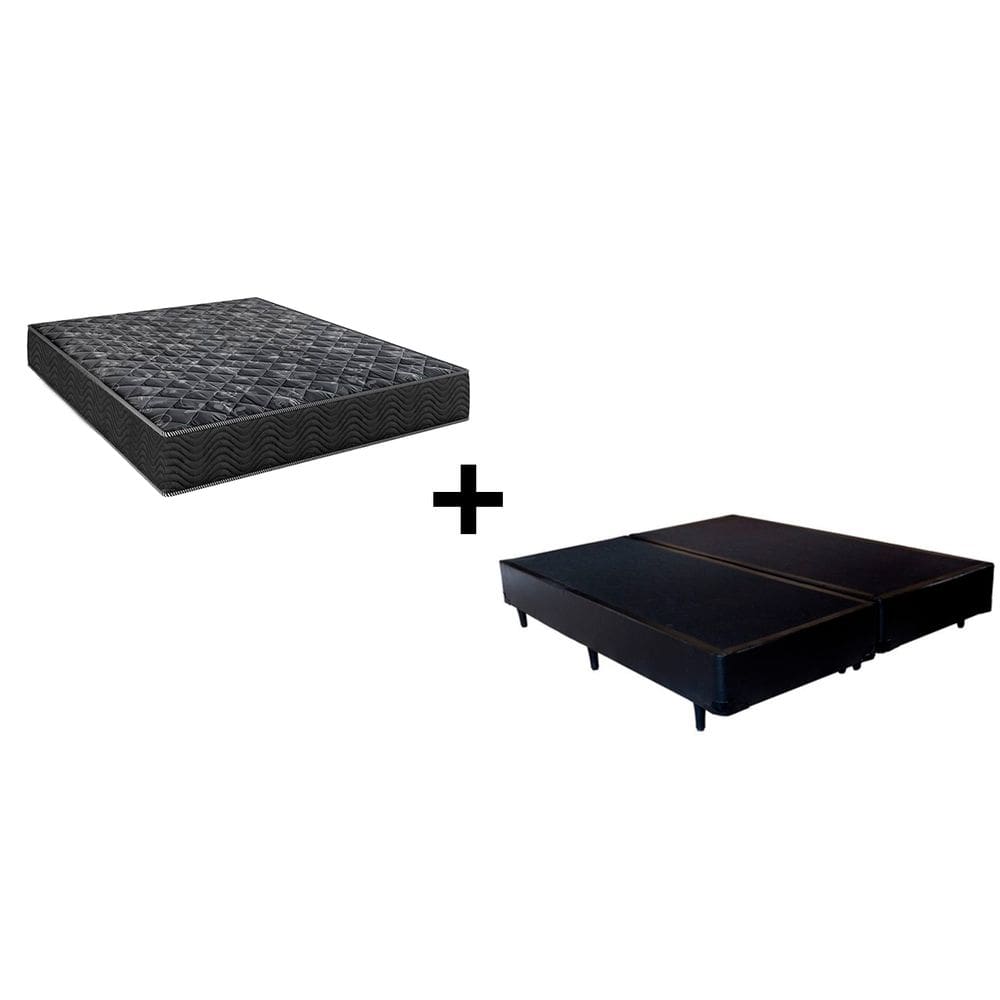 Cama Box King 193 Bipartido Tecido Sintético Preto com Colchão Lisboa Espuma D28 Preto