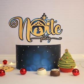 Topo Topper de Bolo Natal noite feliz Personalizado Já no palito