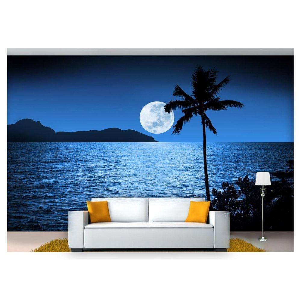 Papel De Parede Lua Noite Praia Coqueiro 3D 7,50m² Lua18