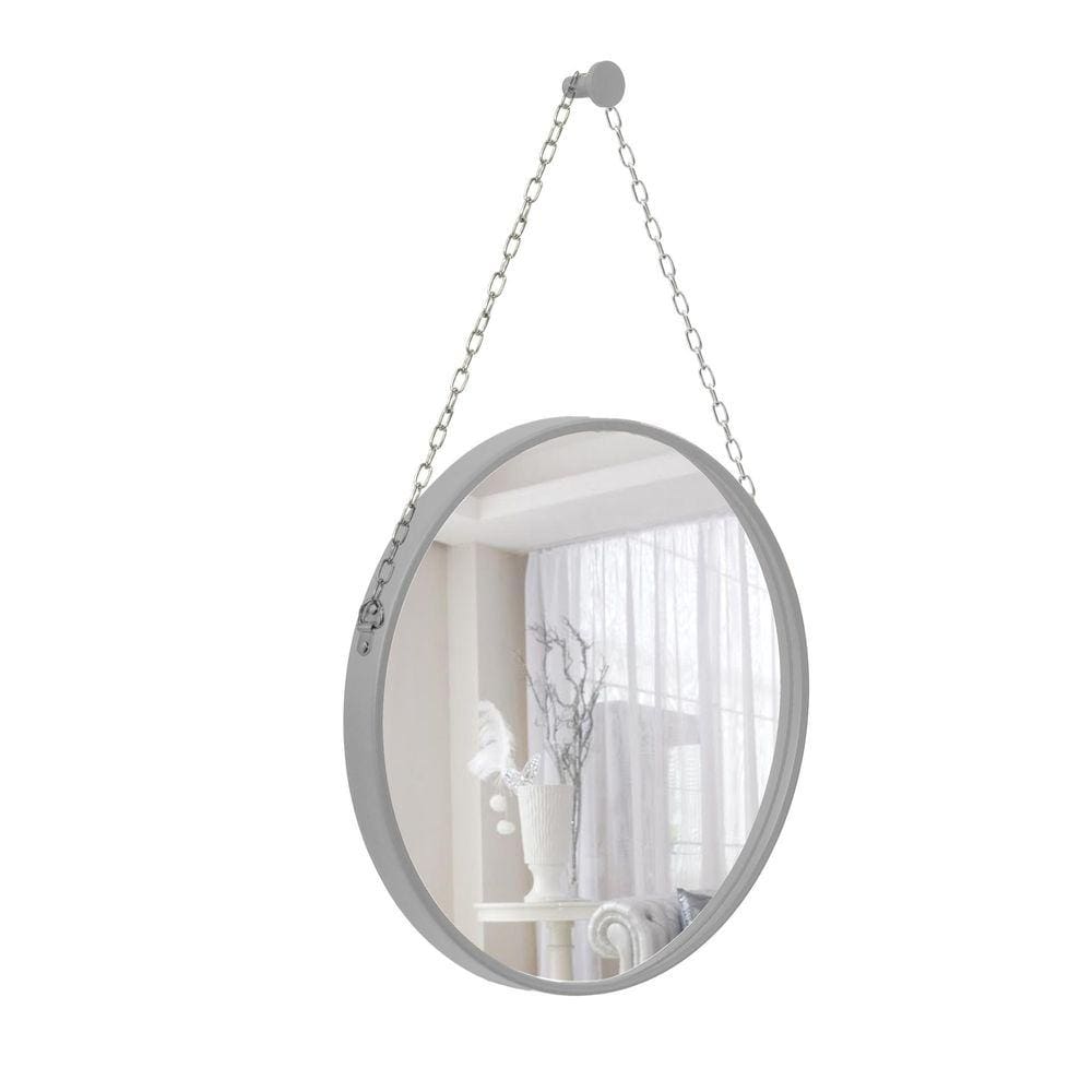 Espelho Decorativo Adnet Cinza Alça Corrente Cromada 30Cm