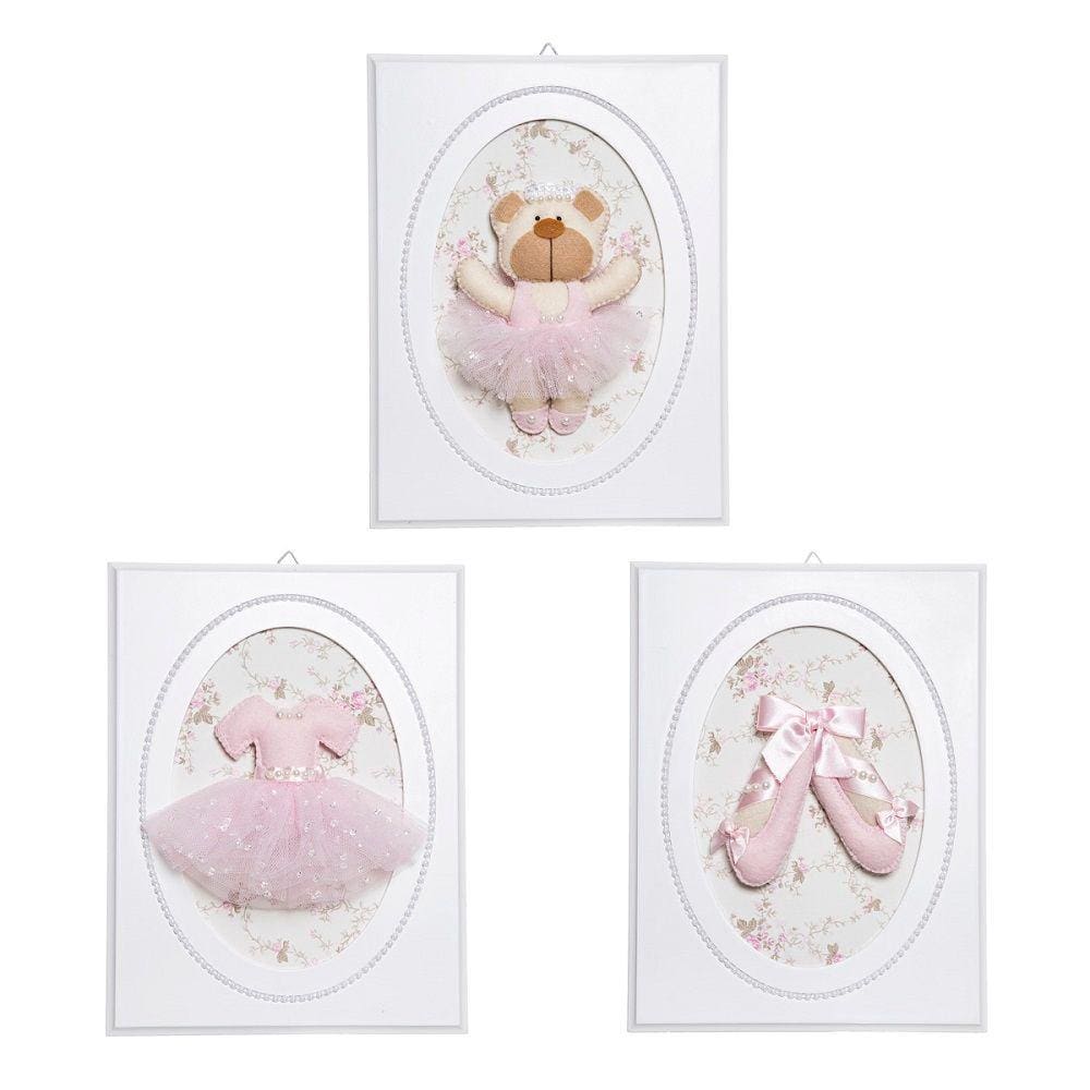 Trio De Quadros Balé Com Pérolas Quarto Bebê Infantil Menina