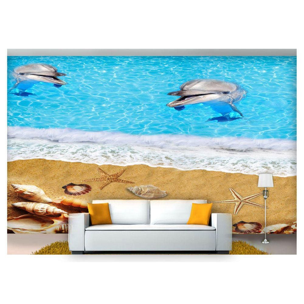Papel De Parede Animais Golfinhos Praia 3D Anm248