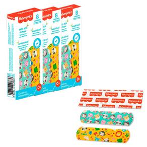 Kit 24 Curativos Estampados Respiráveis Alto Aderente Coloridos Almofada Protetora Fisher Price